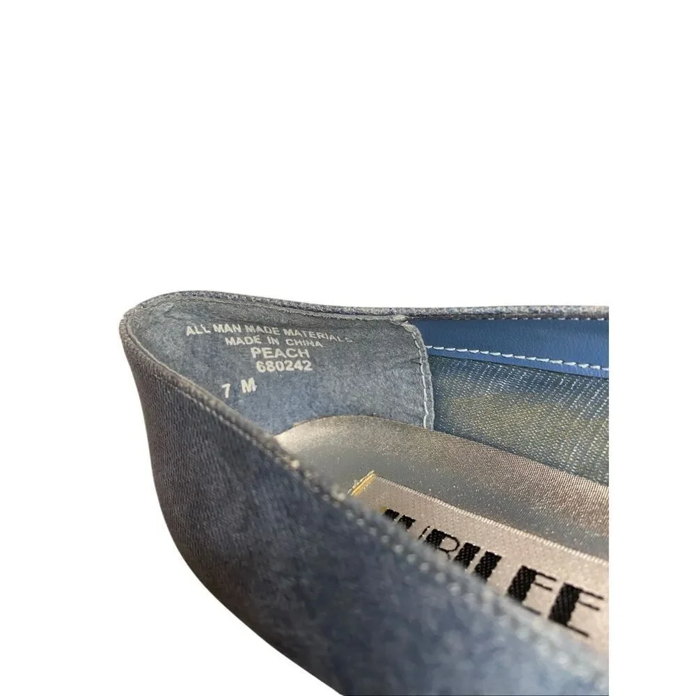 Vintage Jubilee Womens 7M Blue Denim Stud Embellished Peach Ballet Shoes Western